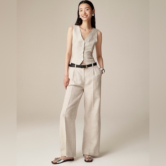 J Crew Tall wide-leg essential pant in linen BX983 - Picture 1 of 5